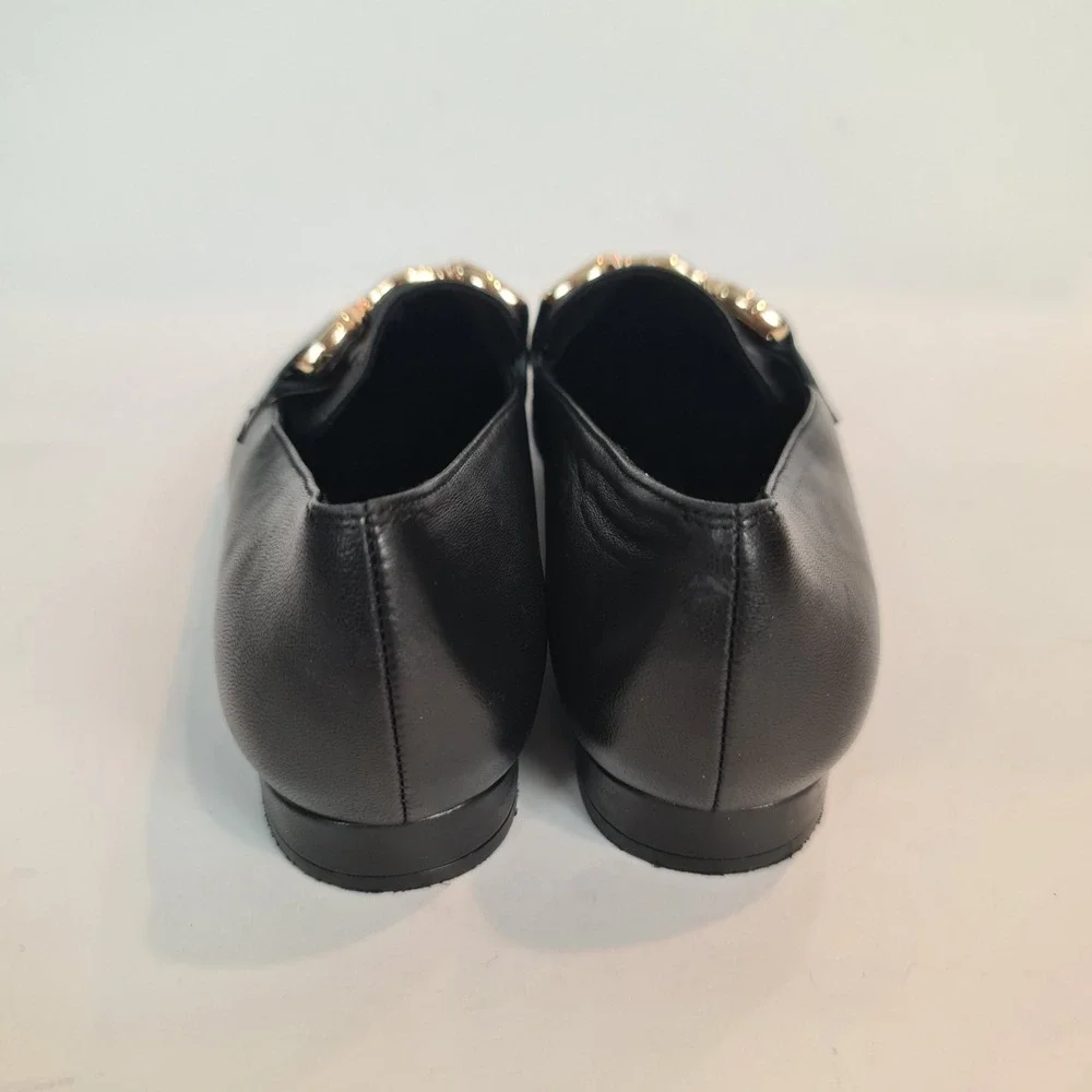 Vaneli Black Leather Square Toe Nappa Loafers Womens 9M Block Shoes Horsebit